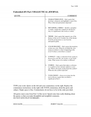 Fahrenheit 451 Part 3 DIALECTICAL JOURNAL