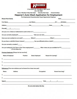 Printable Employment Application Form