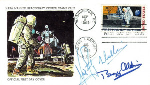 ... Moon landing stamp and also signed by the Apollo 11 crew, Neil