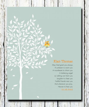 ... , owl in Tree, Baptismal Gift, Religious, Wall poster art 8 x 10
