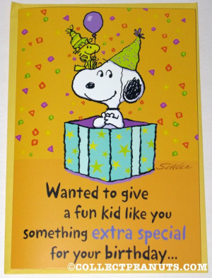 Snoopy & Woodstock in gift box Birthday Greeting Card