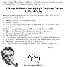 David Ogilvy on Ogilvy's Corporate Culture. June 1985 More