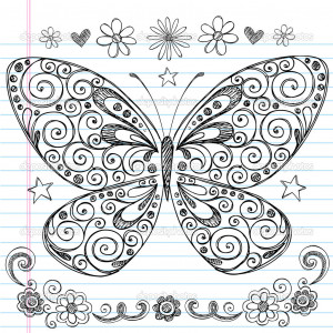 Sketchy Hand-Drawn Butterfly Notebook Doodles - Stock Illustration