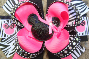 Mouse Hair Bow Large Hair bow Pink and Black Minnie Mouse Hair Bow