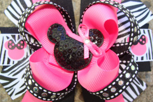 Mouse Hair Bow Large Hair bow Pink and Black Minnie Mouse Hair Bow