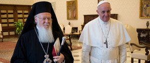 Pope Francis walks with Ecumenical Patriarch Bartholomew of ...