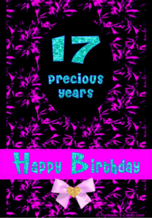 Card with glittering 17 precious years Happy Birthday Words