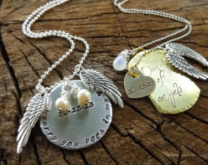 Set of Two, Hand Stamped Jewelry, P ersonalized Necklace, Miscarriage ...