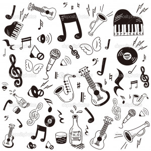 Hand drawn,doodle music icon set - Stock Illustration