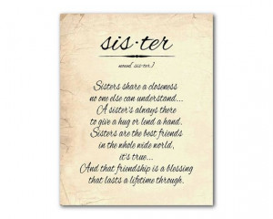 Wall Art - Sister Quote - Sister Tribute - Family - Typography Word ...