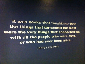 ... includes a quote by American author James Baldwin painted on the wall