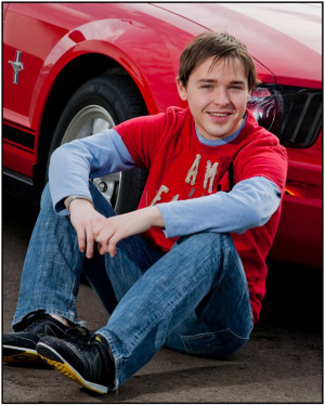 senior with red mustang dan christopher photography