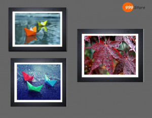 Multiple Frames Paper Boat in Rain Canvas Printed Wall Art Painting