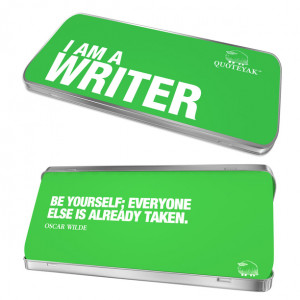 Am A Writer Quote Tin green, workspace, desk accessories