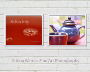 ... print, tea quote & tea set kitchen wall decor, burnt orange red