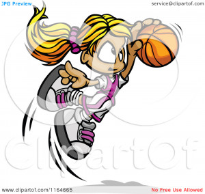 Cartoon of a Leaping Blond Basketball Girl - Royalty Free Vector ...