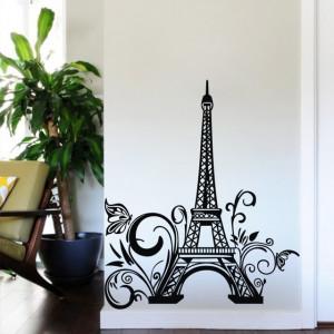 Paris Eiffel Tower Wall Decals With Butterfly Flower Construction Wall ...