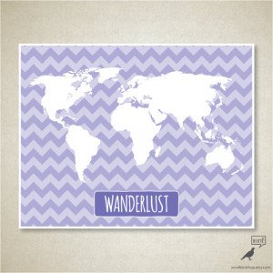 Wanderlust Travel Quote Map Decor, Nursery Map for Girl's Room, Large ...