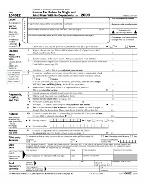 Printable 1040EZ Federal Tax Form 2014