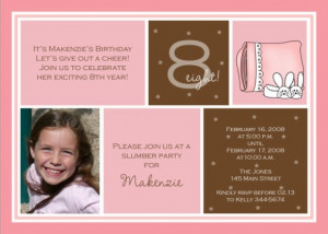 8th Birthday Invitation for Makenzie ~ Slumber Party Photo Card