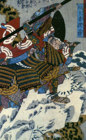 Katô Kiyomasa fighting a tiger in the mountains of Korea
