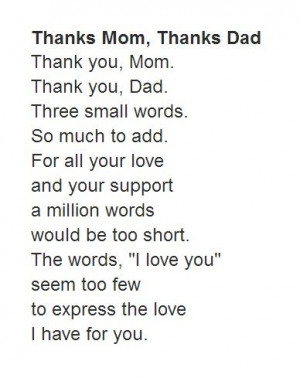 Short Parent's Day Poem From Kid With Title: Thanks Mom, Thanks Dad.