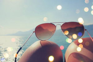 glasses, knee, lake, sea, summer, sun, sunglasses