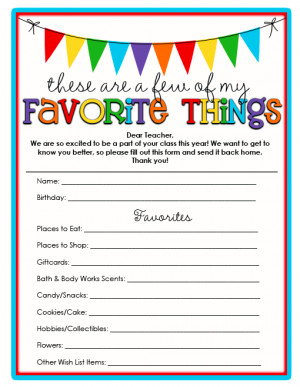 Teacher's Favorite Things {Free Printable}