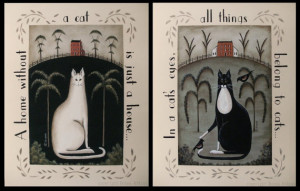 White & Black Tuxedo Cats. Set of 2 Folk Art prints. Kitty quotations ...