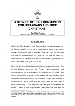 SERVICE OF HOLY COMMUNION FOR UNITARIANS AND FREE CHRISTIANS