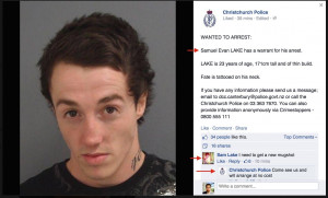 ... ) police ask Facebook for information on a man wanted for arrest