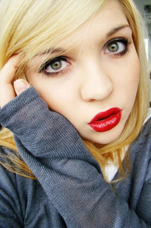 blondehair,blue,girl,greeneyes,redlips,lipstick ...