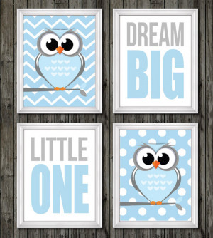 ... owl nursery decor, baby blue and gray, quote for boys, owl wall decor