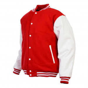 ... Red & White Retro Varsity Wool & Synthetic Leather Letterman Jacket