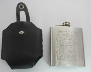 personalized engraved 6 oz leather covered stainless steel hip flask