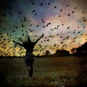 bird, birds, girl, liberdade, run, running, sky