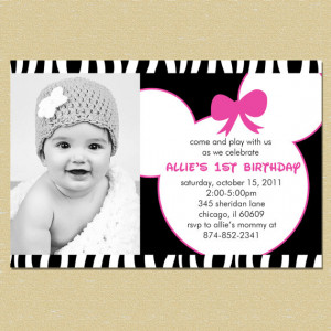 Minnie Mouse Pink & Zebra Birthday Invitation - Any Age - Girl