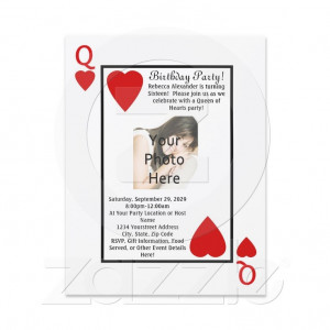 Cute Queen Birthday Party Invitation for Vegas Poker Theme or Sweet ...