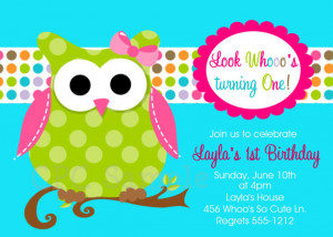 Owl Birthday Invitation Pink and Green Owl Birthday Party Invitations ...