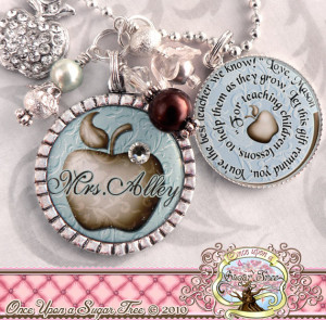 Personalized Teacher Bezel Necklace, Thank You Gift, Teacher ...