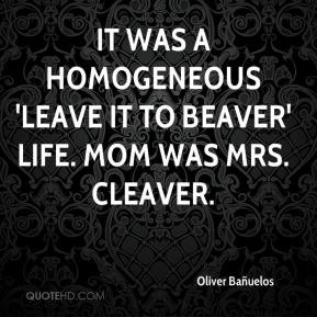 ... It was a homogeneous 'Leave it to Beaver' life. Mom was Mrs. Cleaver