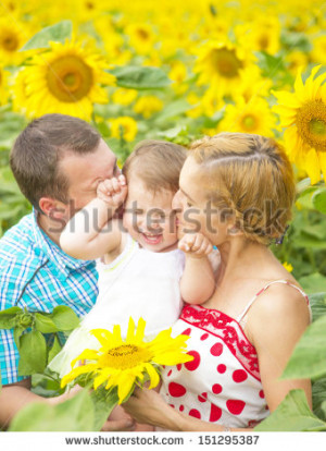 Copy space for inscription Happy family - mom dad and daughter in ...