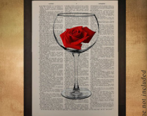 Red Wine Dictionary Art Print, Red Rose Glass Alcohol Pouring Bar Food ...