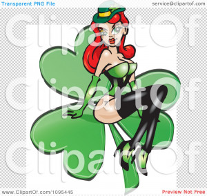 Clipart Sexy St Patricks Day Irish Redhead Pinup Woman On A Shamrock