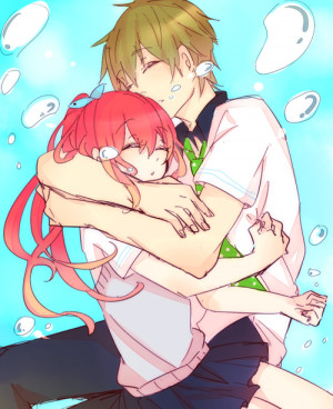 anime, couple, cuddle, cute, gou, kou, makoto, free!