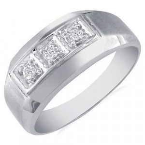 Mens Promise Ring with Three Diamonds, White Gold