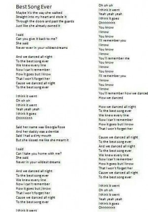 Best Song Ever One Direction Lyrics.... Pshhh I already knew them ...