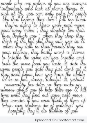 of jealousy yes hopefully they ll die thinking of you