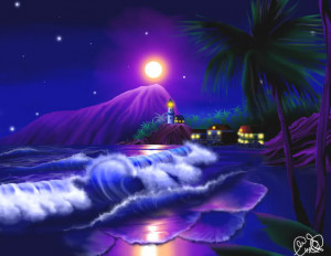 moonlight beach lighthouse Image