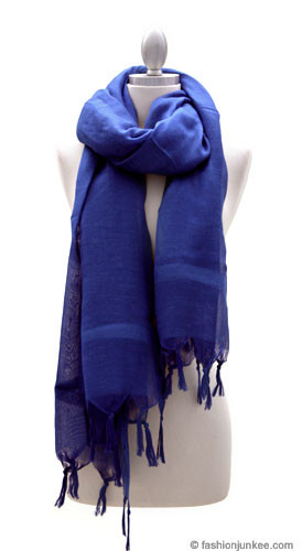 Love Quotes Linen Knotted Fringe Scarf-Blue